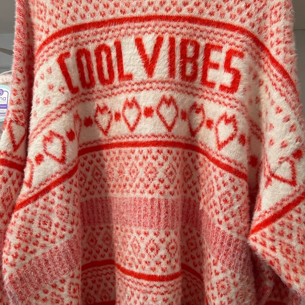 Cool Vibes Red and Cream Women's Sweater